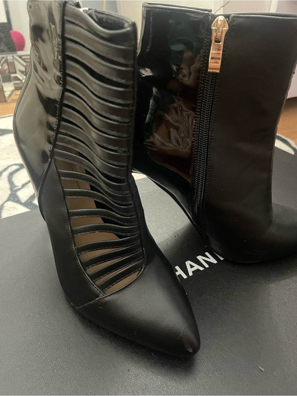Women’s Black Cutout Ankle Boots with Side Zip